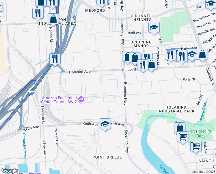 map of restaurants, bars, coffee shops, grocery stores, and more near 5901 Holabird Avenue in Baltimore