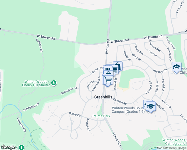 map of restaurants, bars, coffee shops, grocery stores, and more near 25 Damon Road in Cincinnati