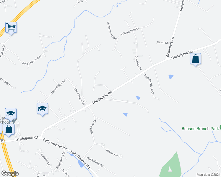 map of restaurants, bars, coffee shops, grocery stores, and more near 3600 Burgess Estates Drive in Ellicott City