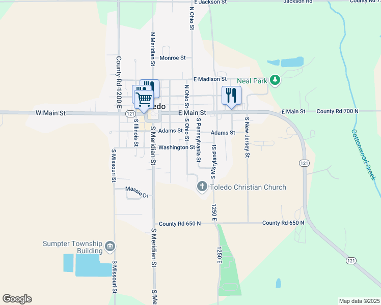 map of restaurants, bars, coffee shops, grocery stores, and more near 301-427 South Ohio Street in Toledo