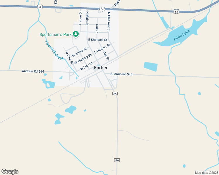 map of restaurants, bars, coffee shops, grocery stores, and more near 523 South Main Street in Farber