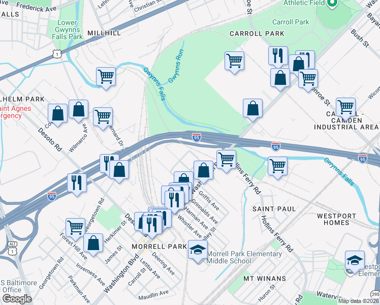 map of restaurants, bars, coffee shops, grocery stores, and more near 101 Independence Avenue Southeast in Washington