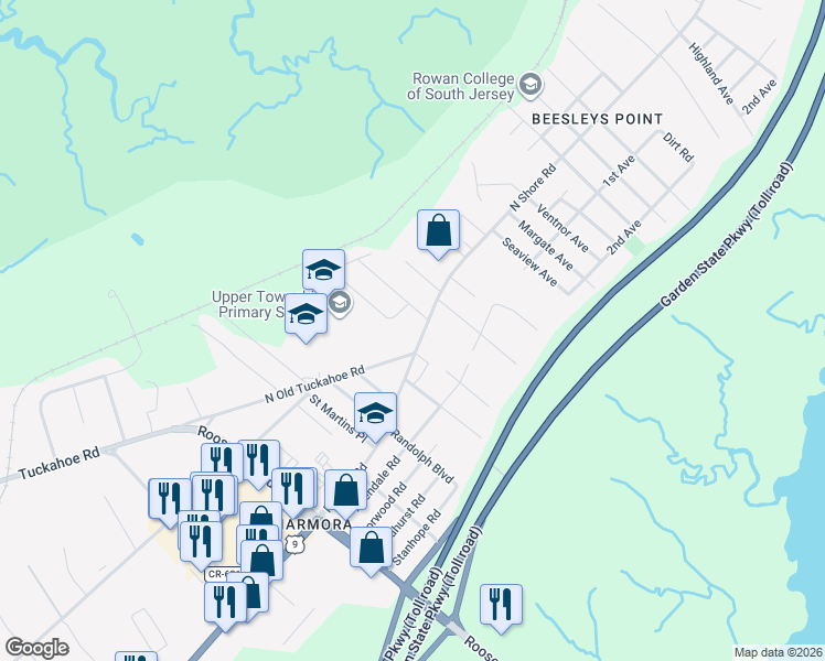 map of restaurants, bars, coffee shops, grocery stores, and more near 205 Route Us 9 North in Marmora