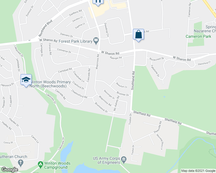 map of restaurants, bars, coffee shops, grocery stores, and more near 609 Brunner Drive in Cincinnati