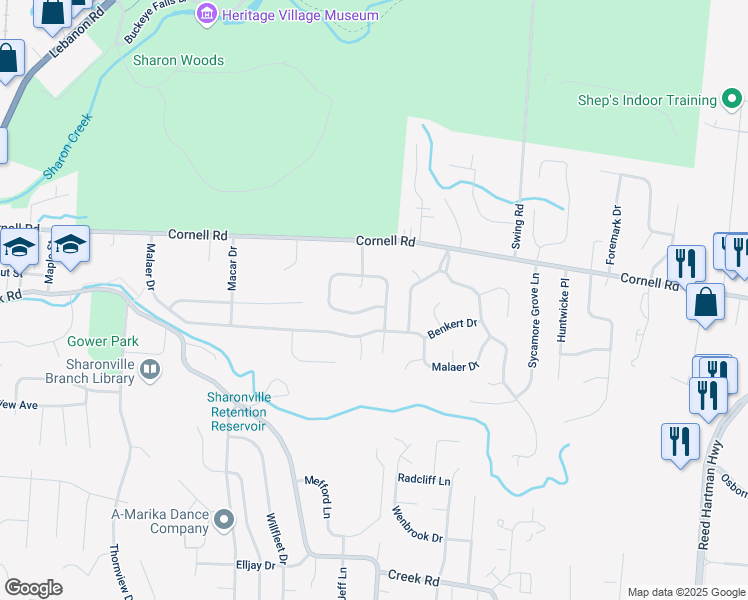 map of restaurants, bars, coffee shops, grocery stores, and more near 4035 Haverstraw Drive in Cincinnati