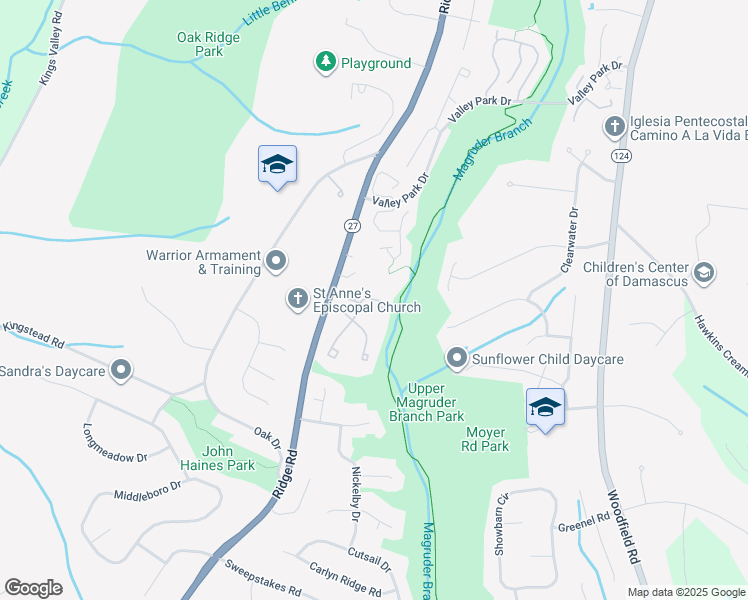 map of restaurants, bars, coffee shops, grocery stores, and more near 25238 Tralee Court in Damascus