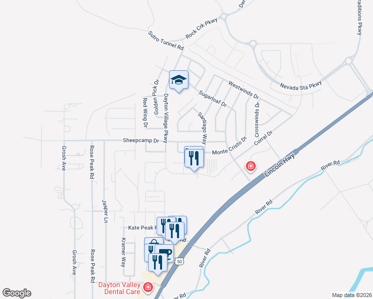 map of restaurants, bars, coffee shops, grocery stores, and more near 316 Sweetwater Circle in Dayton