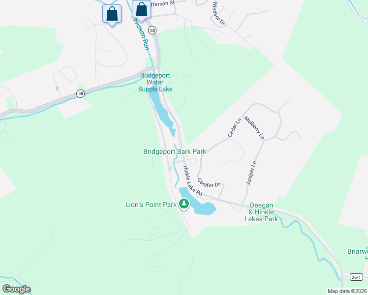 map of restaurants, bars, coffee shops, grocery stores, and more near 433 Hinkle Lake Road in Bridgeport