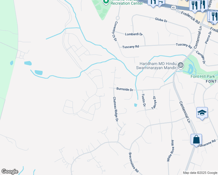 map of restaurants, bars, coffee shops, grocery stores, and more near 10499 Burnside Drive in Ellicott City