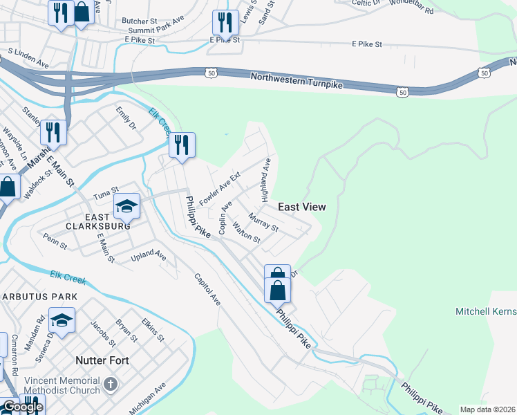 map of restaurants, bars, coffee shops, grocery stores, and more near 49 Calico Dr in Clarksburg