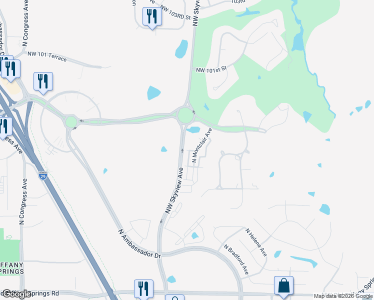 map of restaurants, bars, coffee shops, grocery stores, and more near 9594-9732 Northwest Skyview Avenue in Kansas City