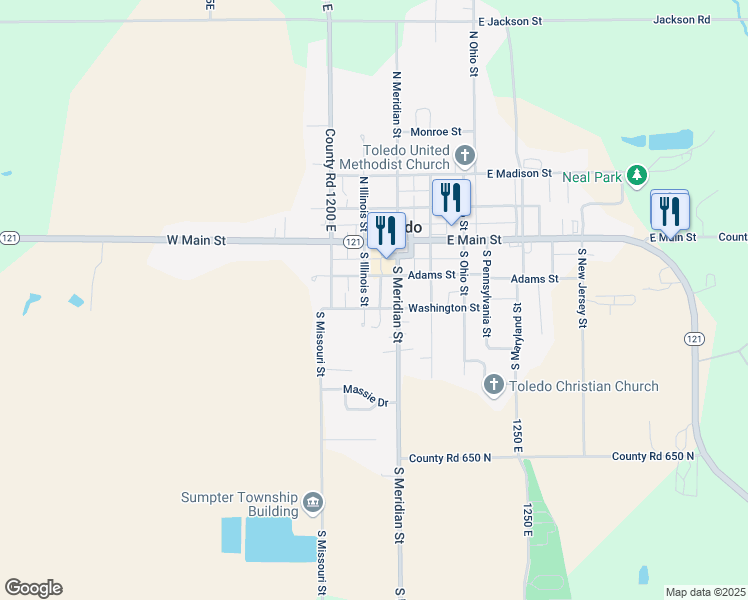 map of restaurants, bars, coffee shops, grocery stores, and more near 208 Adams Street in Toledo