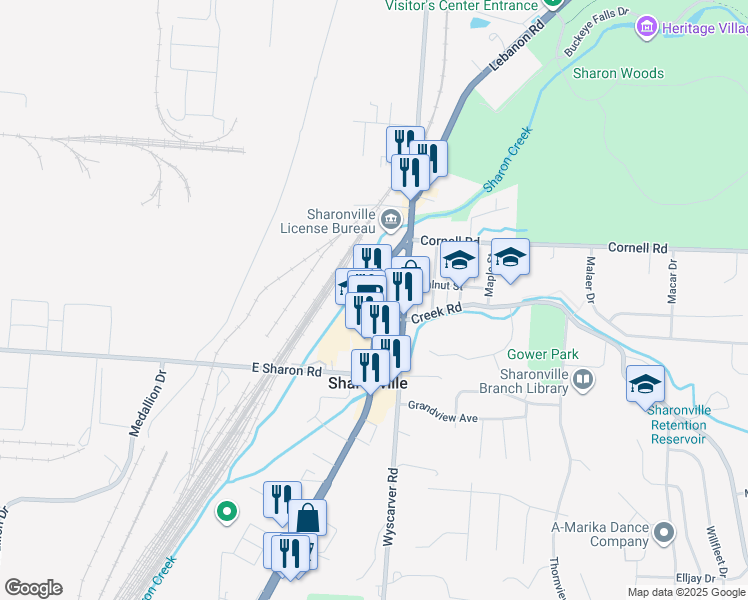map of restaurants, bars, coffee shops, grocery stores, and more near 11123 Reading Rd in Cincinnati