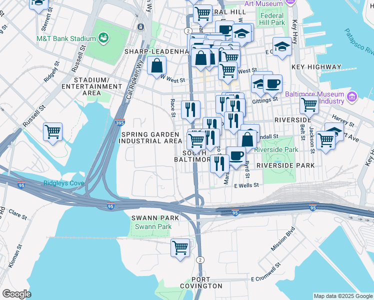 map of restaurants, bars, coffee shops, grocery stores, and more near 1617 Clarkson Street in Baltimore