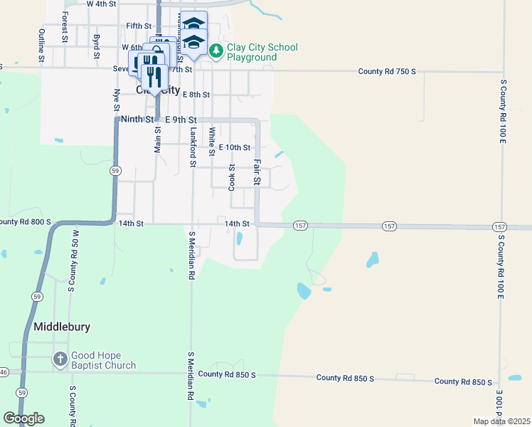 map of restaurants, bars, coffee shops, grocery stores, and more near 3415 Fair Street in Clay City
