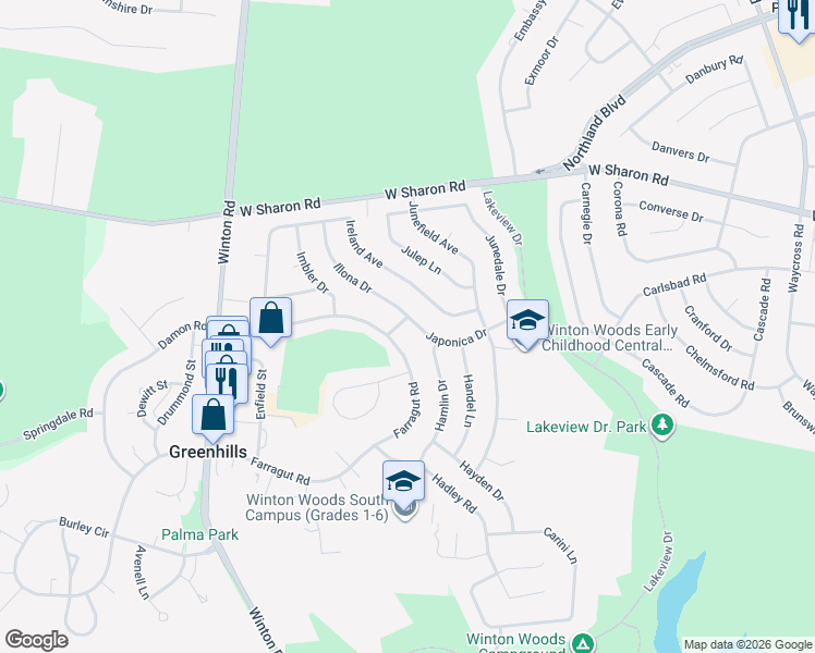 map of restaurants, bars, coffee shops, grocery stores, and more near 5 Illona Drive in Cincinnati