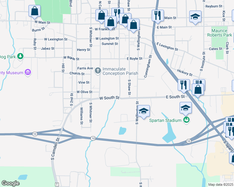 map of restaurants, bars, coffee shops, grocery stores, and more near 609 South Thornton Street in Richmond