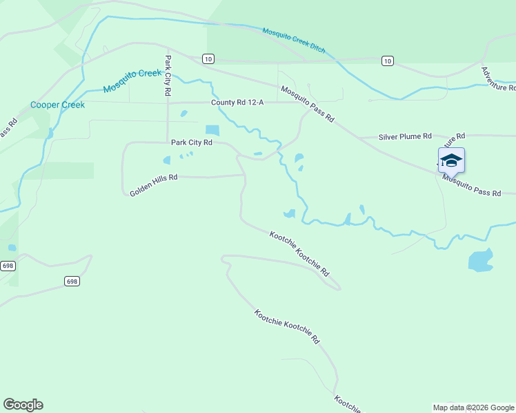 map of restaurants, bars, coffee shops, grocery stores, and more near 412 Kootchie Kootchie Road in Fairplay