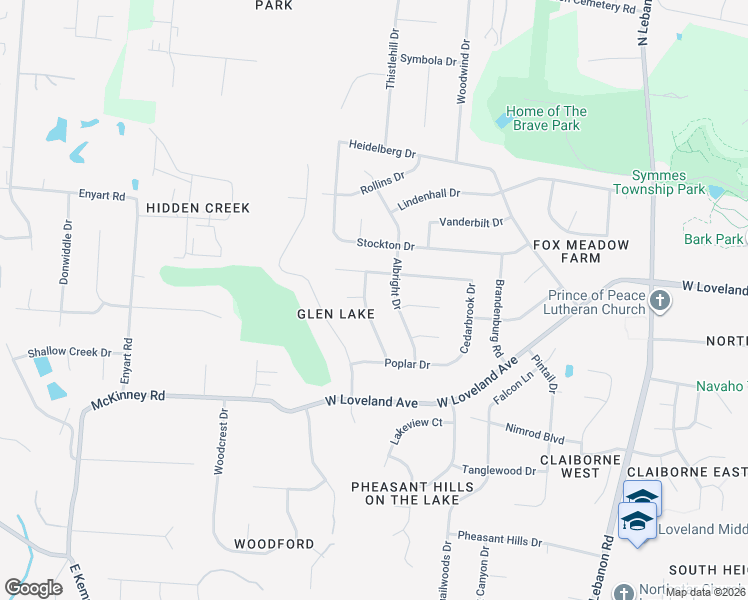 map of restaurants, bars, coffee shops, grocery stores, and more near 203 Albright Drive in Loveland