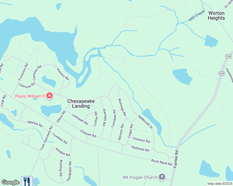 map of restaurants, bars, coffee shops, grocery stores, and more near 10672 Watonga Road in Chestertown