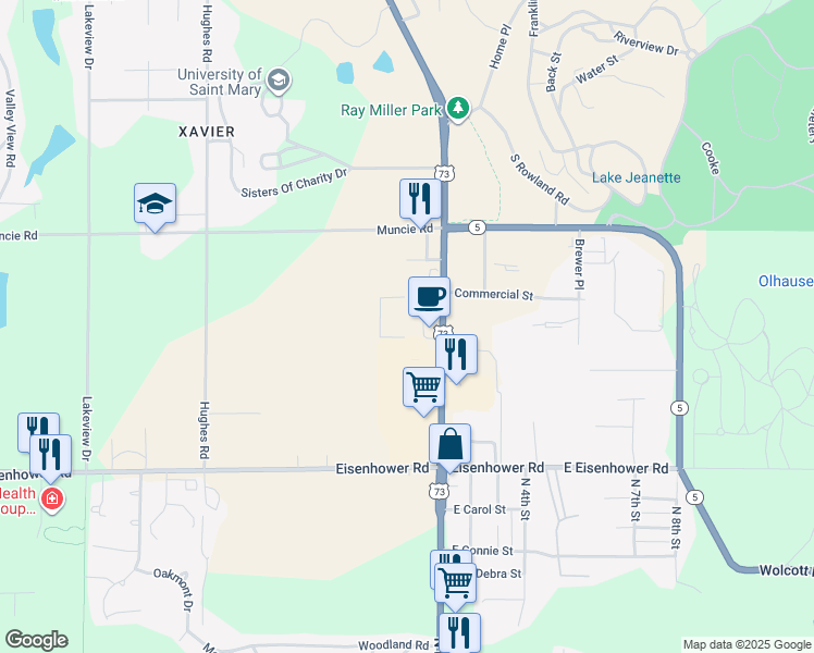 map of restaurants, bars, coffee shops, grocery stores, and more near 4820 South 4th Street in Leavenworth