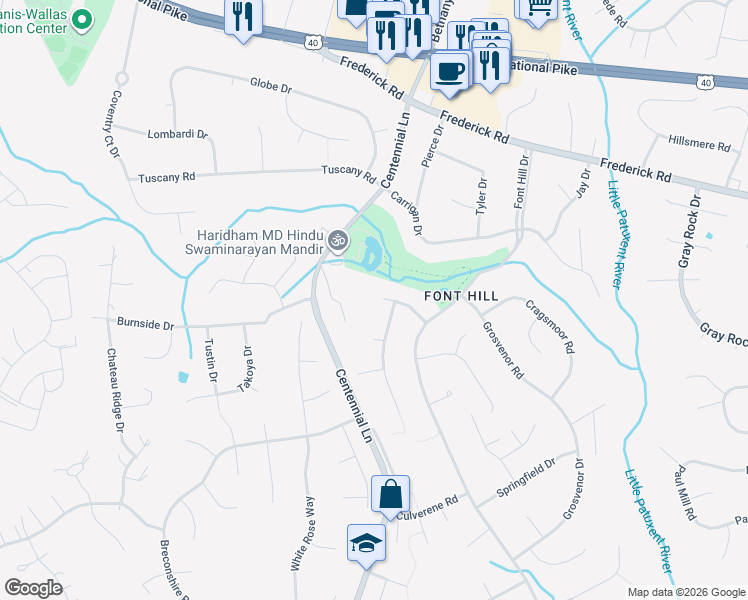 map of restaurants, bars, coffee shops, grocery stores, and more near 10027 Autumn View Lane in Ellicott City