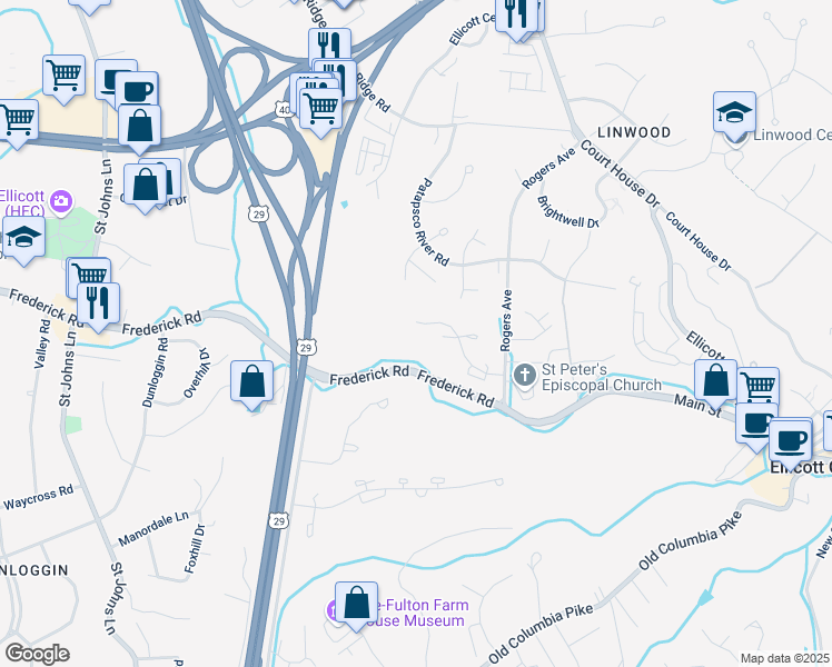 map of restaurants, bars, coffee shops, grocery stores, and more near 3813 Bonnybridge Place in Ellicott City