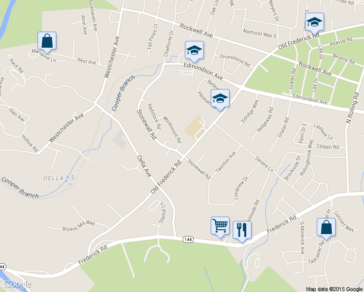 map of restaurants, bars, coffee shops, grocery stores, and more near 203 Worthmont Road in Catonsville