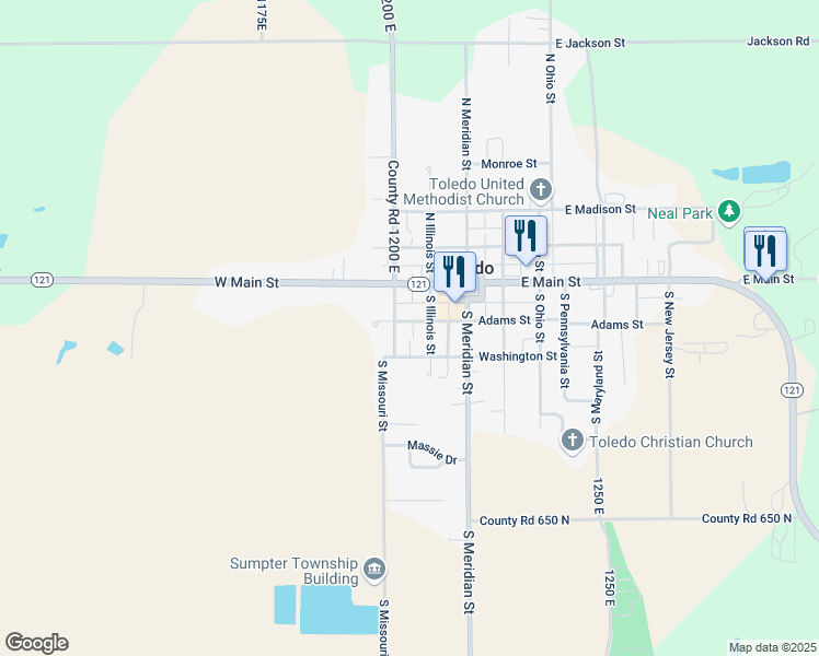 map of restaurants, bars, coffee shops, grocery stores, and more near 208 Adams Street in Toledo