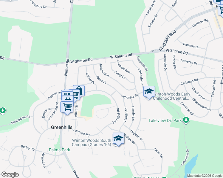 map of restaurants, bars, coffee shops, grocery stores, and more near 5 Illona Drive in Cincinnati