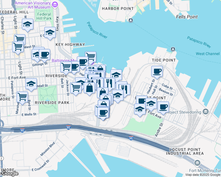 map of restaurants, bars, coffee shops, grocery stores, and more near 1442 Woodall Street in Baltimore
