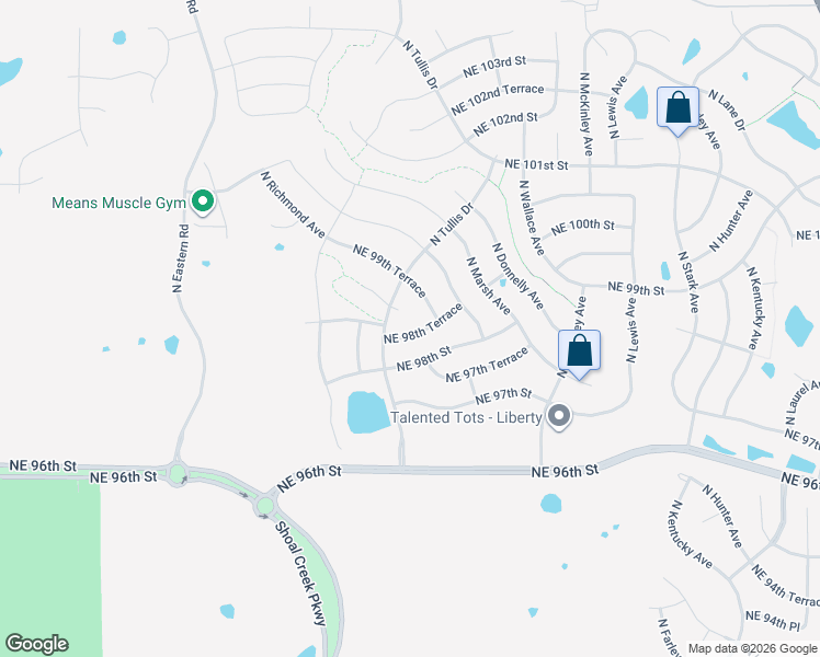 map of restaurants, bars, coffee shops, grocery stores, and more near 8114 Northeast 98th Terrace in Kansas City