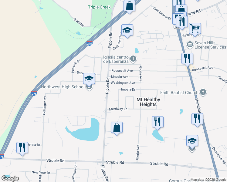 map of restaurants, bars, coffee shops, grocery stores, and more near 10766 Pippin Road in Cincinnati