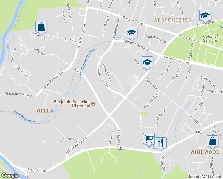 map of restaurants, bars, coffee shops, grocery stores, and more near 217 Stonewall Rd in Catonsville