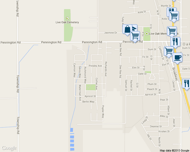 map of restaurants, bars, coffee shops, grocery stores, and more near 9714 Collier Avenue in Live Oak
