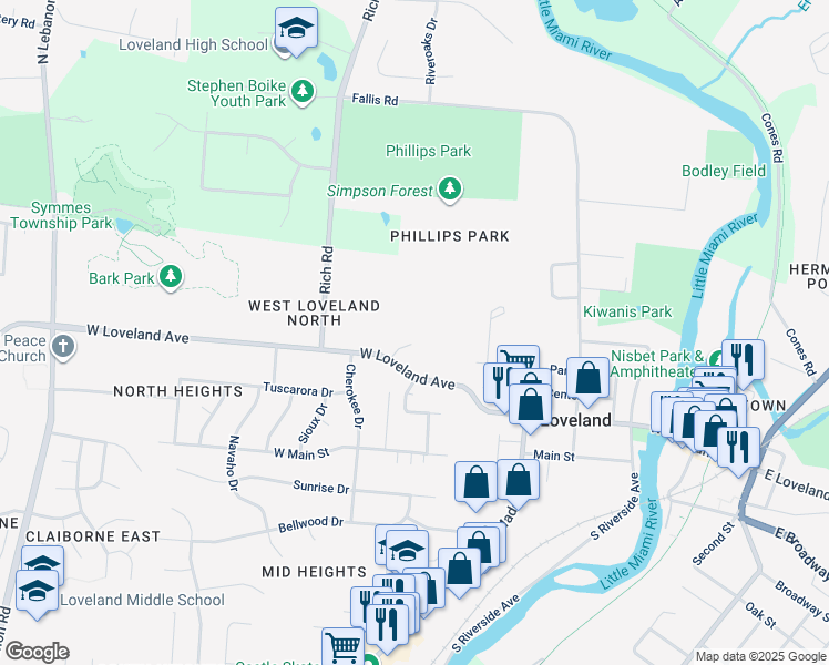 map of restaurants, bars, coffee shops, grocery stores, and more near 890 West Loveland Avenue in Loveland
