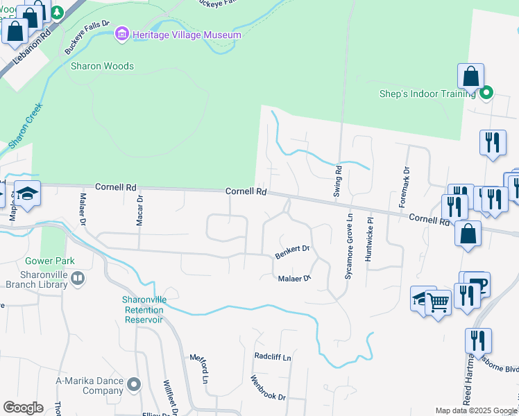map of restaurants, bars, coffee shops, grocery stores, and more near 4083 Peachey Court in Cincinnati