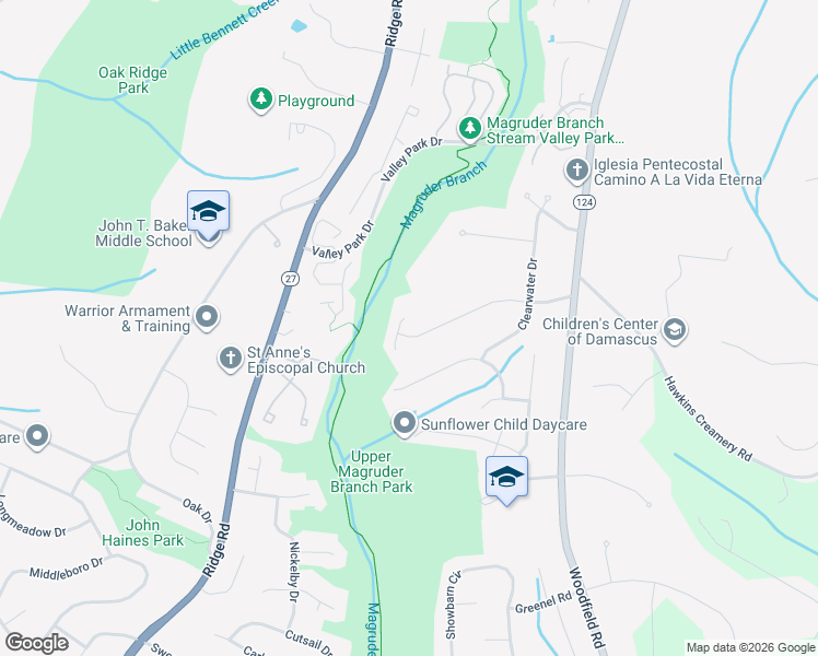 map of restaurants, bars, coffee shops, grocery stores, and more near 10135 Clearspring Road in Damascus