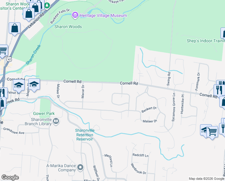 map of restaurants, bars, coffee shops, grocery stores, and more near 4005 Haverstraw Drive in Cincinnati