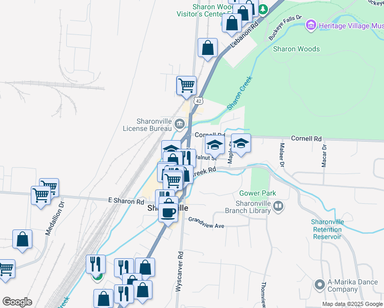 map of restaurants, bars, coffee shops, grocery stores, and more near 11156 Main Street in Cincinnati
