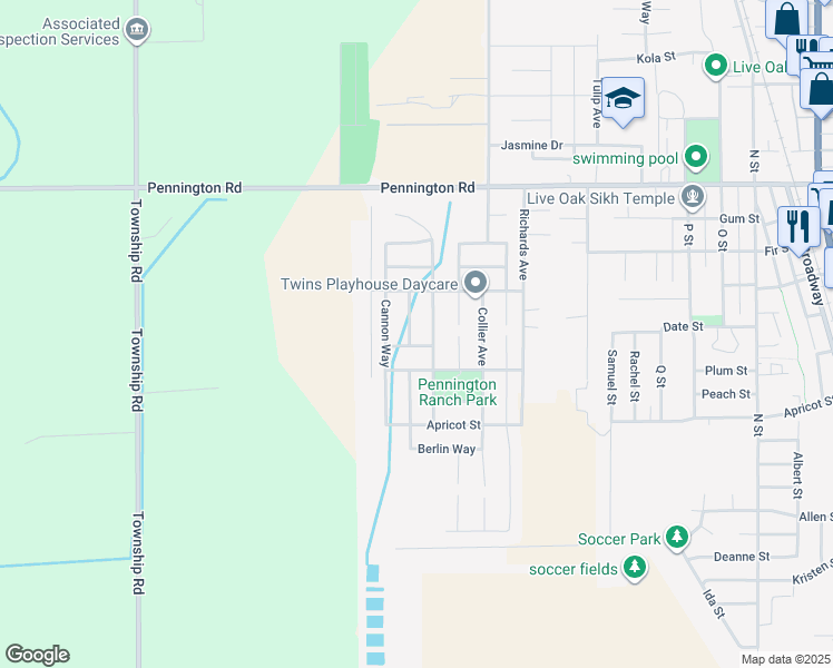 map of restaurants, bars, coffee shops, grocery stores, and more near 9727 Savoy Way in Live Oak