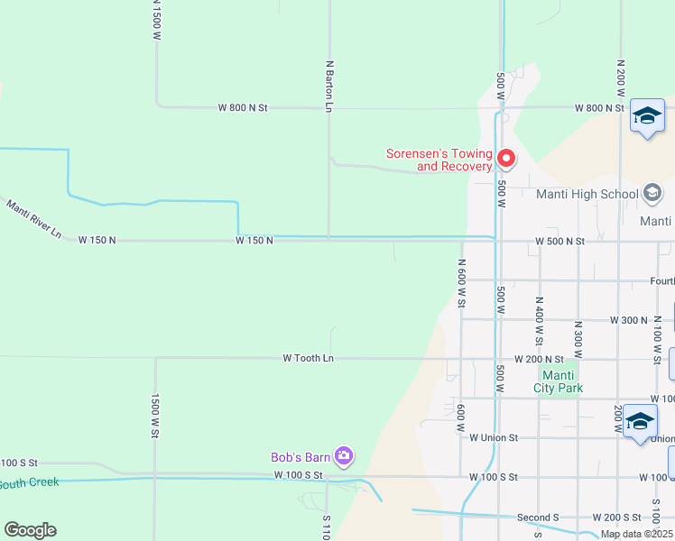 map of restaurants, bars, coffee shops, grocery stores, and more near 150 North 1015 West in Manti