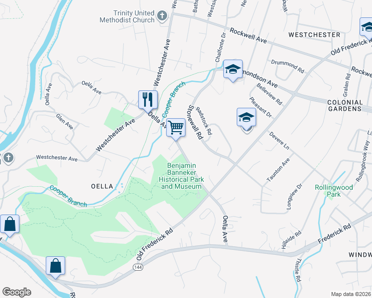 map of restaurants, bars, coffee shops, grocery stores, and more near 321 Oella Avenue in Catonsville