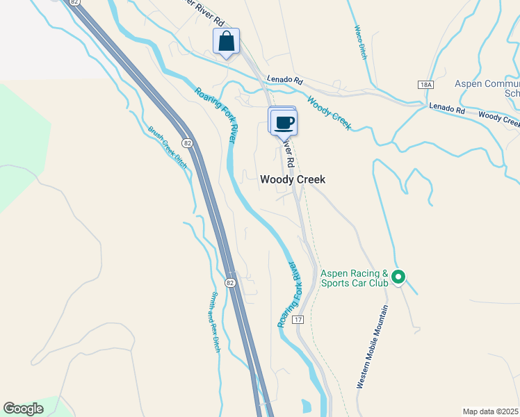 map of restaurants, bars, coffee shops, grocery stores, and more near 105 River Rock Lane in Aspen