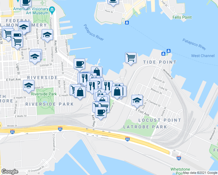 map of restaurants, bars, coffee shops, grocery stores, and more near 1424 Woodall Street in Baltimore