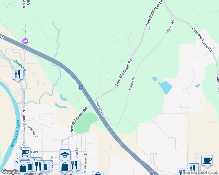 map of restaurants, bars, coffee shops, grocery stores, and more near 10485 New Biddinger Road in Harrison