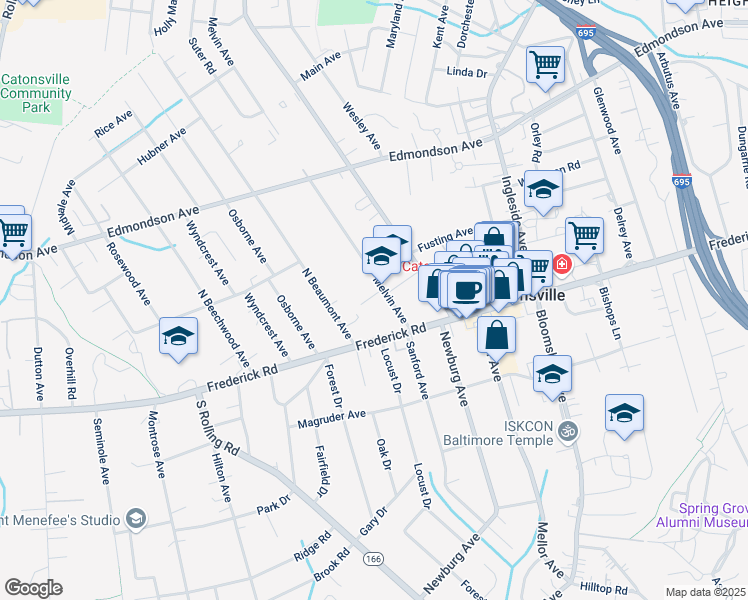 map of restaurants, bars, coffee shops, grocery stores, and more near 11A Melvin Avenue in Baltimore