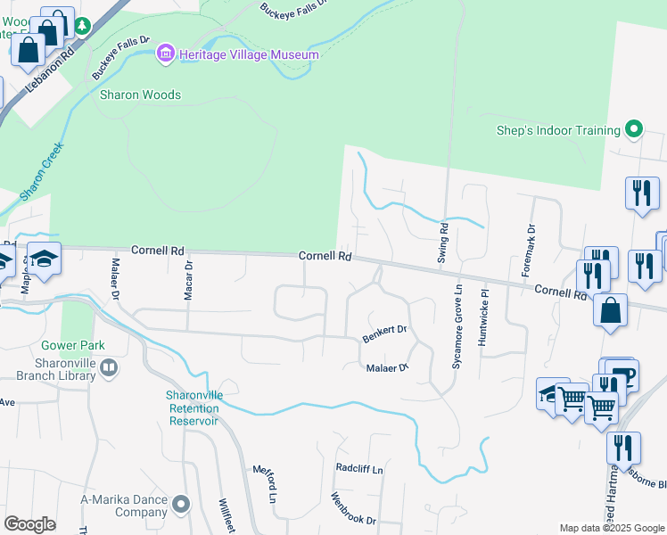 map of restaurants, bars, coffee shops, grocery stores, and more near 4083 Peachey Court in Cincinnati