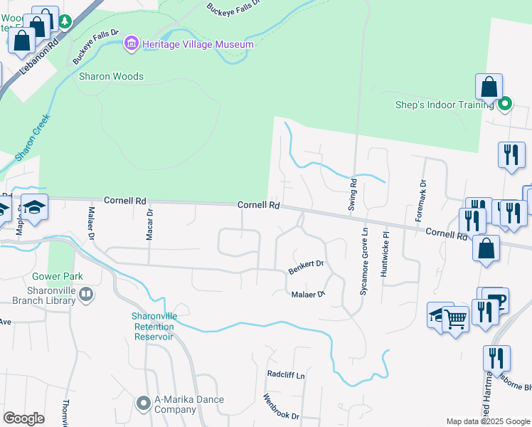 map of restaurants, bars, coffee shops, grocery stores, and more near 4083 Peachey Court in Cincinnati