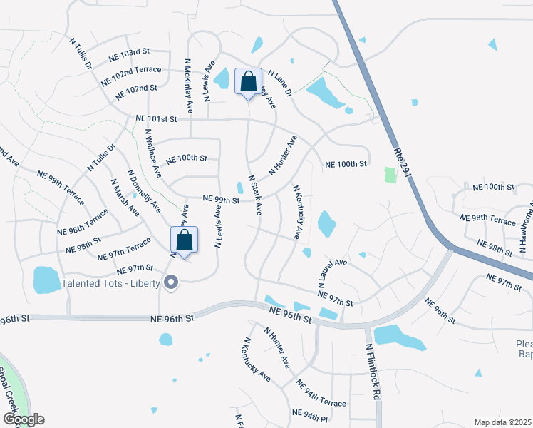 map of restaurants, bars, coffee shops, grocery stores, and more near 9824 North Farley Avenue in Kansas City